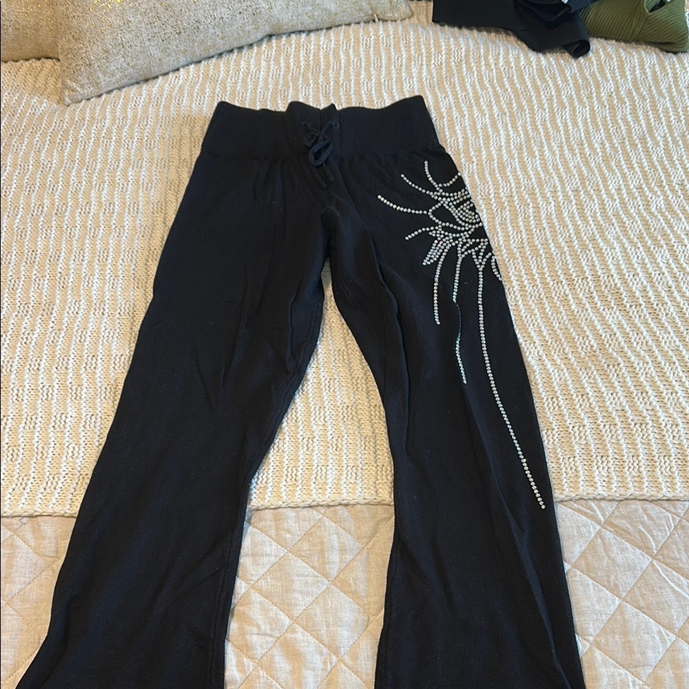 IAMGIA Black Knit pants with Rhinestone Rose Design